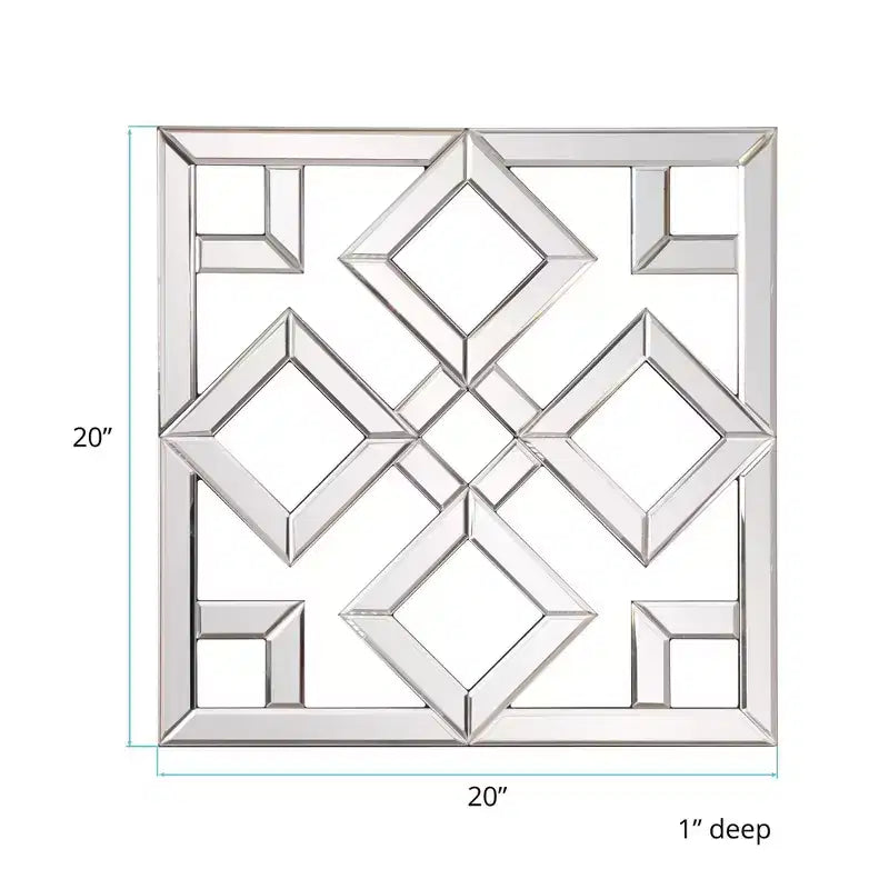 Specchio da parete quadrato a reticolo argentato, stile moderno, 1 pannello