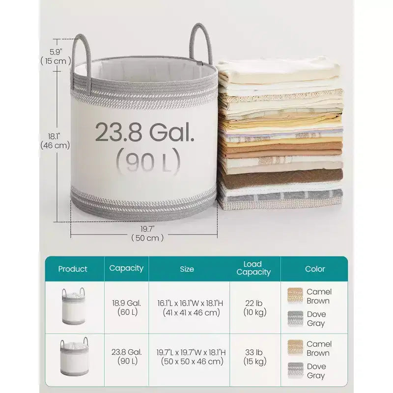 Cesto portabiancheria singolo con coperchio e manici, Marrone cammello/Grigio tortora – 90 litri