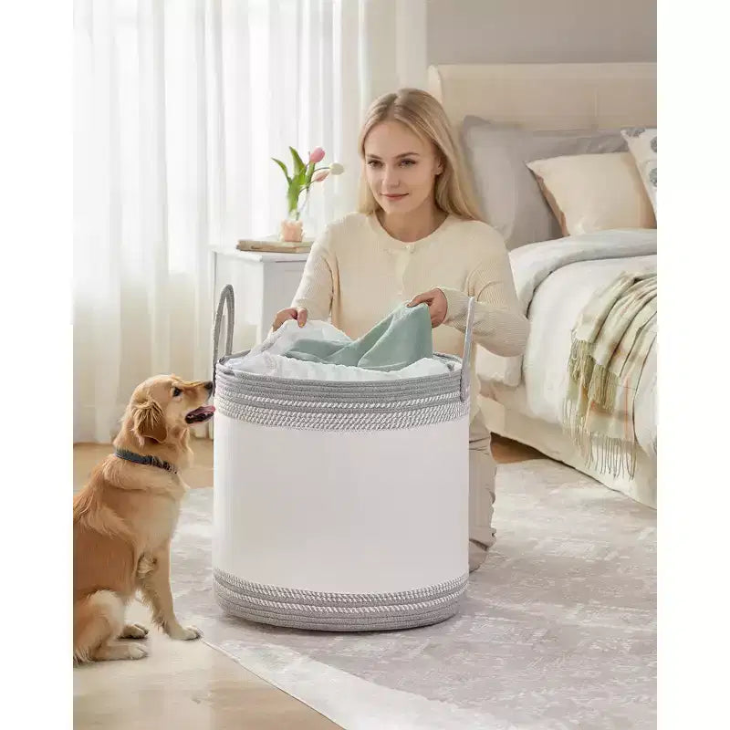 Cesto portabiancheria singolo con coperchio e manici, Marrone cammello/Grigio tortora – 90 litri