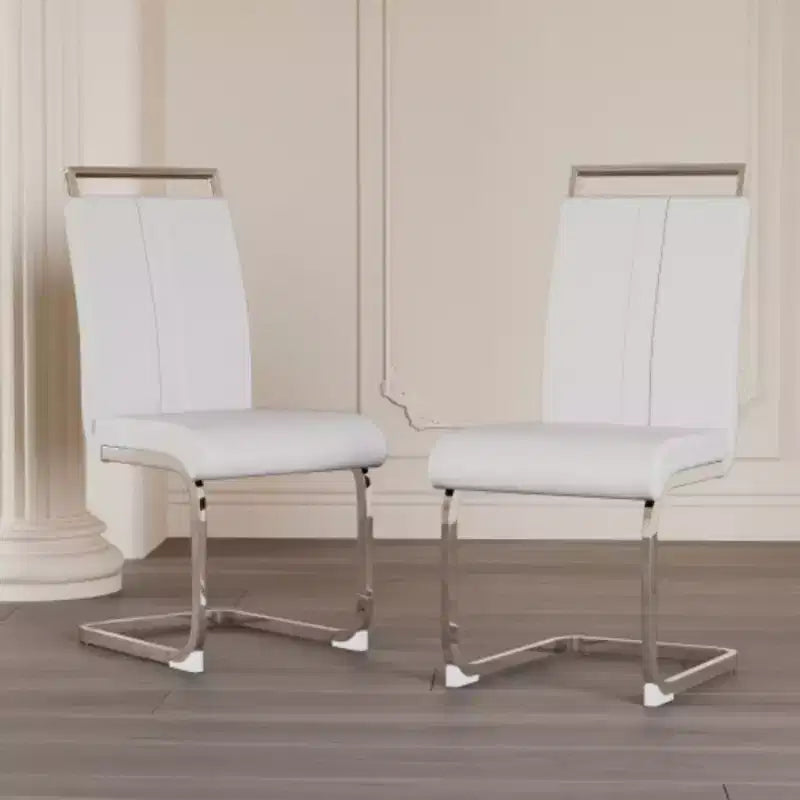 Sedie da pranzo con schienale alto, colore nero/grigio/bianco, in pelle PU, con gambe a C, set da 2