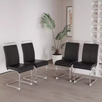 Sedie da pranzo con schienale alto, colore nero/grigio/bianco, in pelle PU, con gambe a C, set da 2