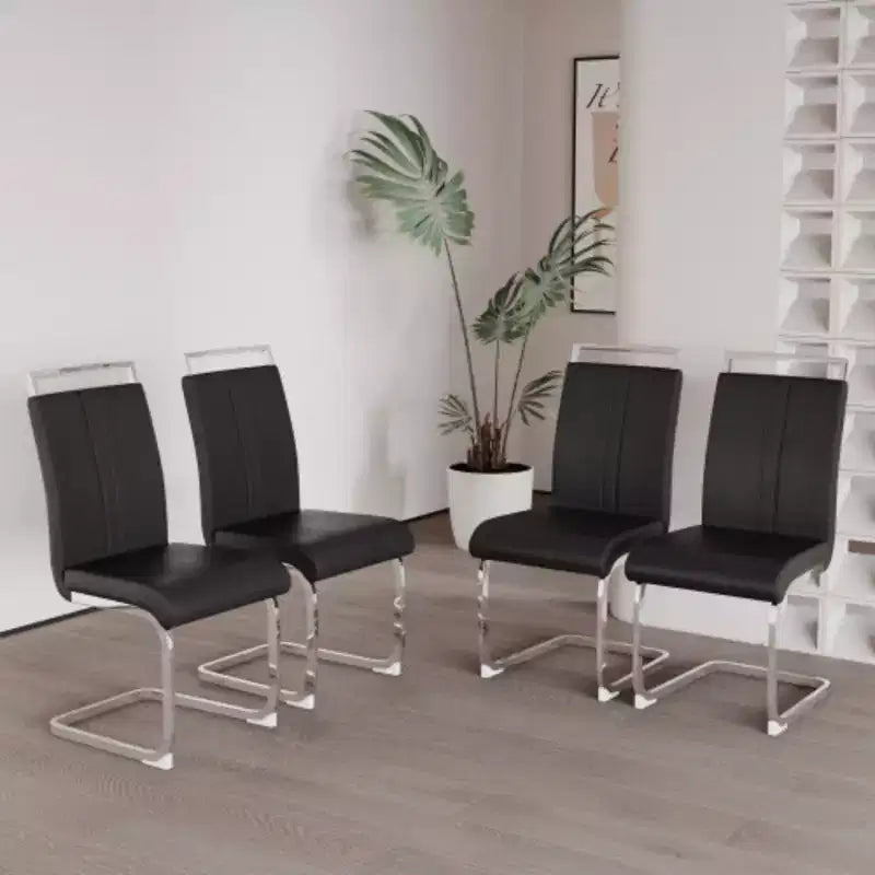 Sedie da pranzo con schienale alto, colore nero/grigio/bianco, in pelle PU, con gambe a C, set da 2
