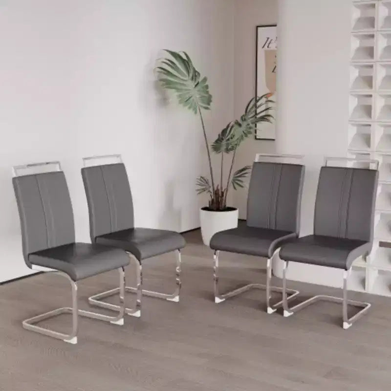 Sedie da pranzo con schienale alto, colore nero/grigio/bianco, in pelle PU, con gambe a C, set da 2