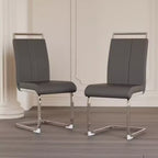 Sedie da pranzo con schienale alto, colore nero/grigio/bianco, in pelle PU, con gambe a C, set da 2