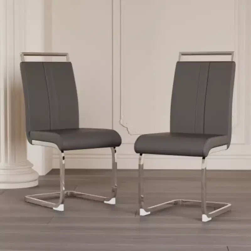 Sedie da pranzo con schienale alto, colore nero/grigio/bianco, in pelle PU, con gambe a C, set da 2