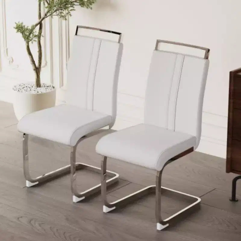 Sedie da pranzo con schienale alto, colore nero/grigio/bianco, in pelle PU, con gambe a C, set da 2