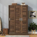Whisen Wood 3-Door Shutter Wardrobe Armoire with Hanging Rail and Storage Shelves