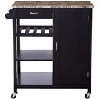 Carrello da Cucina Stile Rustico Bianco/Nero con Piano in Marmo – Uso Singolo