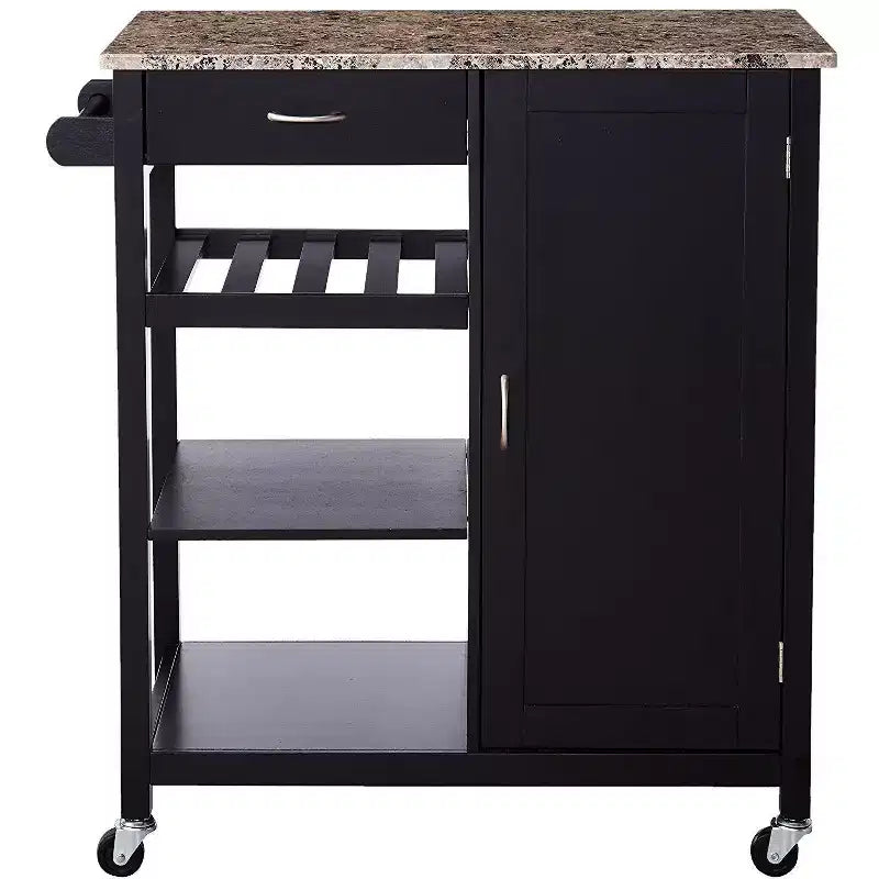 Carrello da Cucina Stile Rustico Bianco/Nero con Piano in Marmo – Uso Singolo