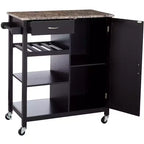 Carrello da Cucina Stile Rustico Bianco/Nero con Piano in Marmo – Uso Singolo