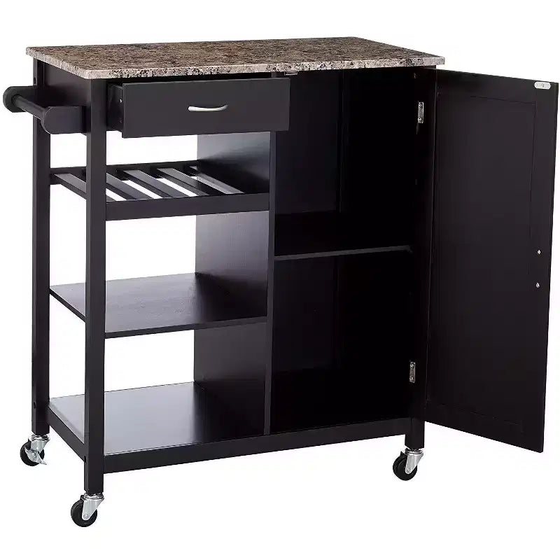 Carrello da Cucina Stile Rustico Bianco/Nero con Piano in Marmo – Uso Singolo