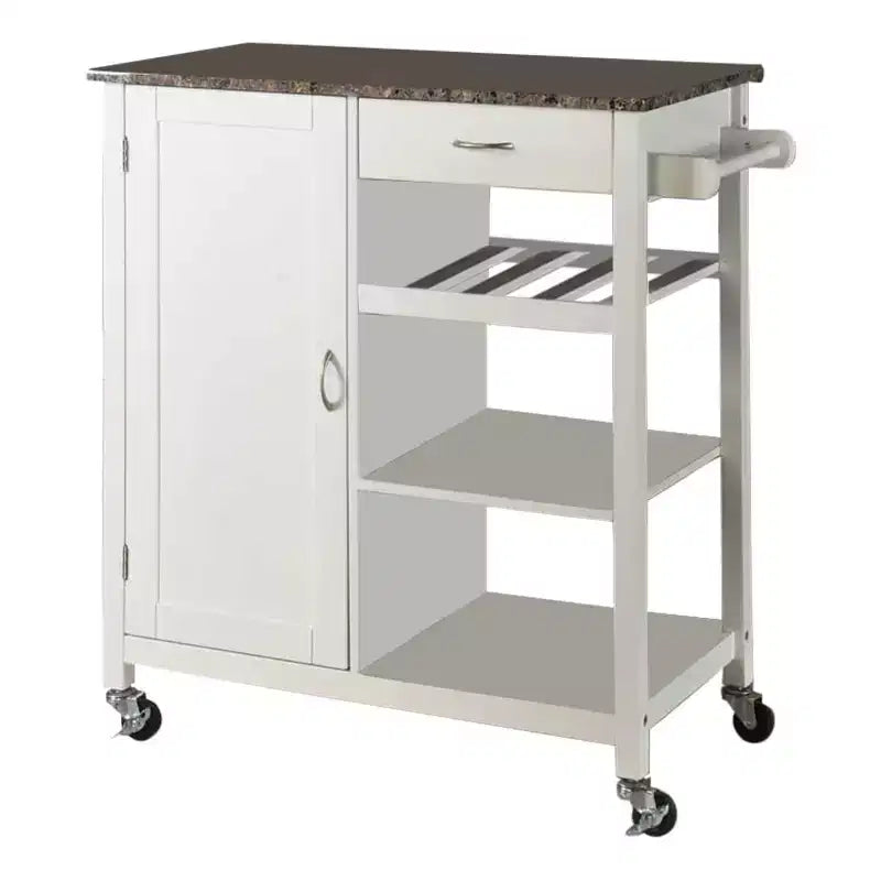 Carrello da Cucina Stile Rustico Bianco/Nero con Piano in Marmo – Uso Singolo