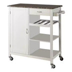 Carrello da Cucina Stile Rustico Bianco/Nero con Piano in Marmo – Uso Singolo