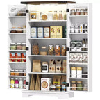 Mobile dispensa da cucina bianco stile fattoria con luce a LED, stile porta scorrevole