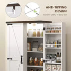 Mobile dispensa da cucina bianco stile fattoria con luce a LED, stile porta scorrevole