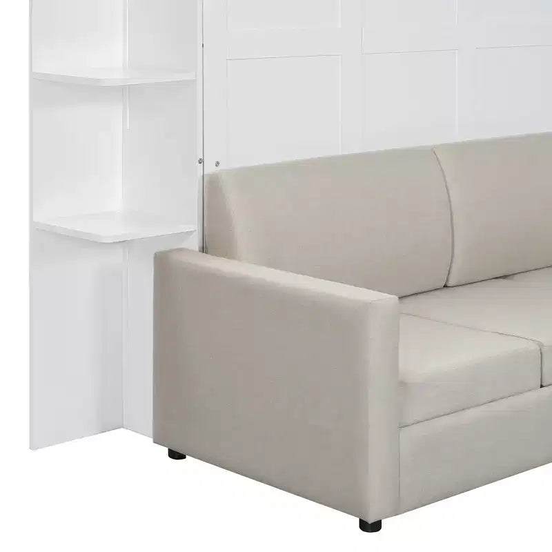 Letto a scomparsa matrimoniale a parete Gray/White con divano e mensole, 2 posti