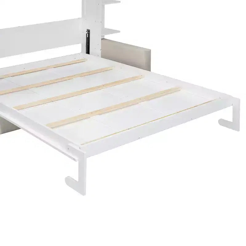 Letto a scomparsa matrimoniale a parete Gray/White con divano e mensole, 2 posti