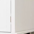 Isola da cucina su ruote, bianca / nera, carrello con ripiano in legno di gomma