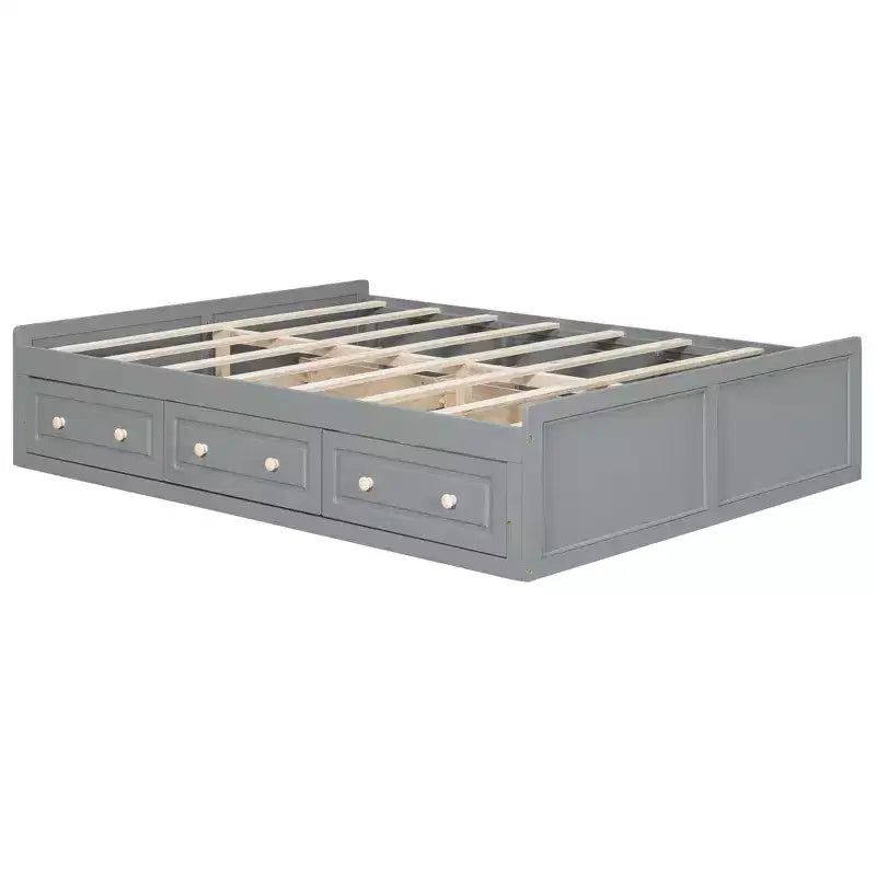Letto a piattaforma Queen con 6 cassetti portaoggetti – Espresso / Grigio / Bianco, 1 posto letto
