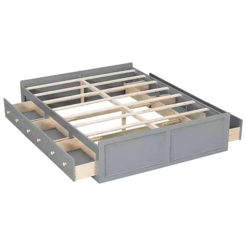 Letto a piattaforma Queen con 6 cassetti portaoggetti – Espresso / Grigio / Bianco, 1 posto letto