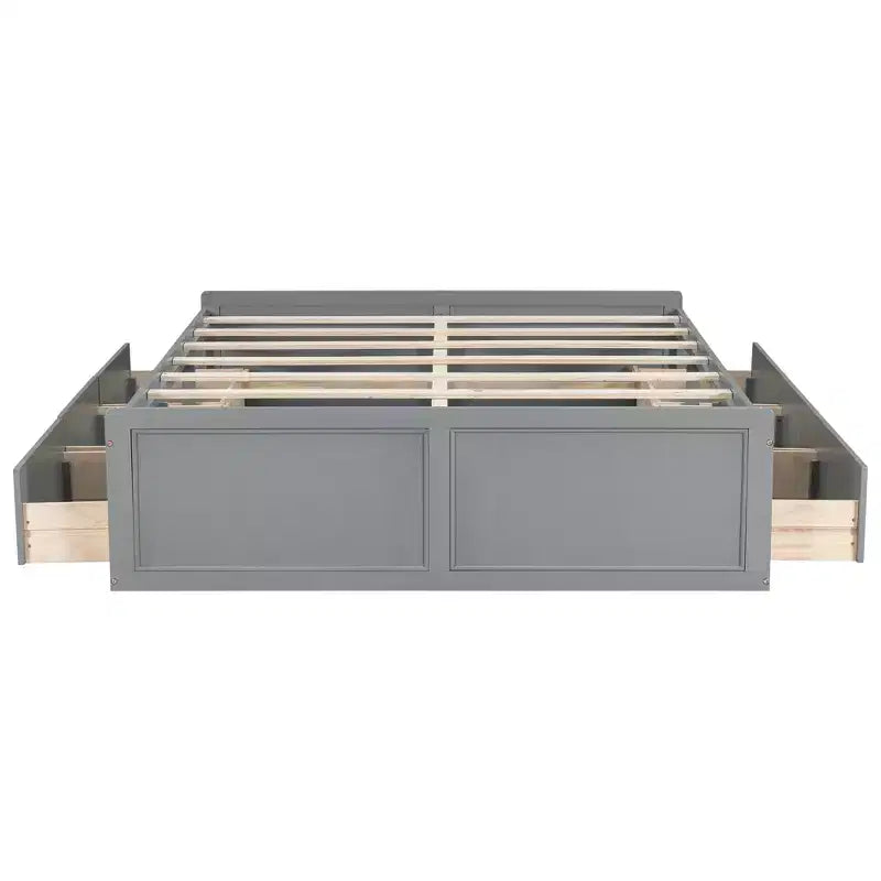 Letto a piattaforma Queen con 6 cassetti portaoggetti – Espresso / Grigio / Bianco, 1 posto letto