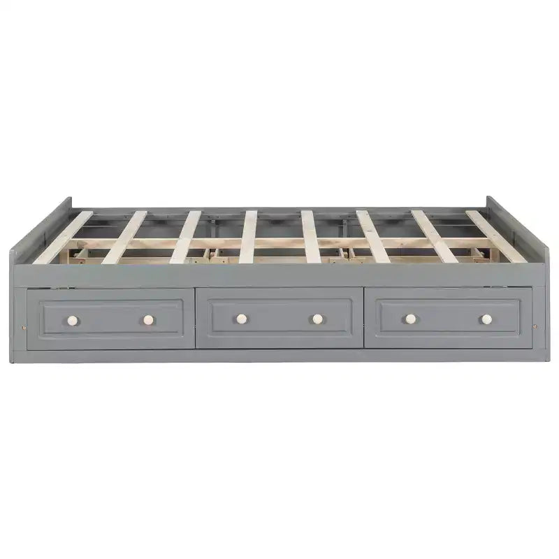 Letto a piattaforma Queen con 6 cassetti portaoggetti – Espresso / Grigio / Bianco, 1 posto letto