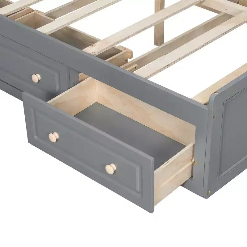Letto a piattaforma Queen con 6 cassetti portaoggetti – Espresso / Grigio / Bianco, 1 posto letto