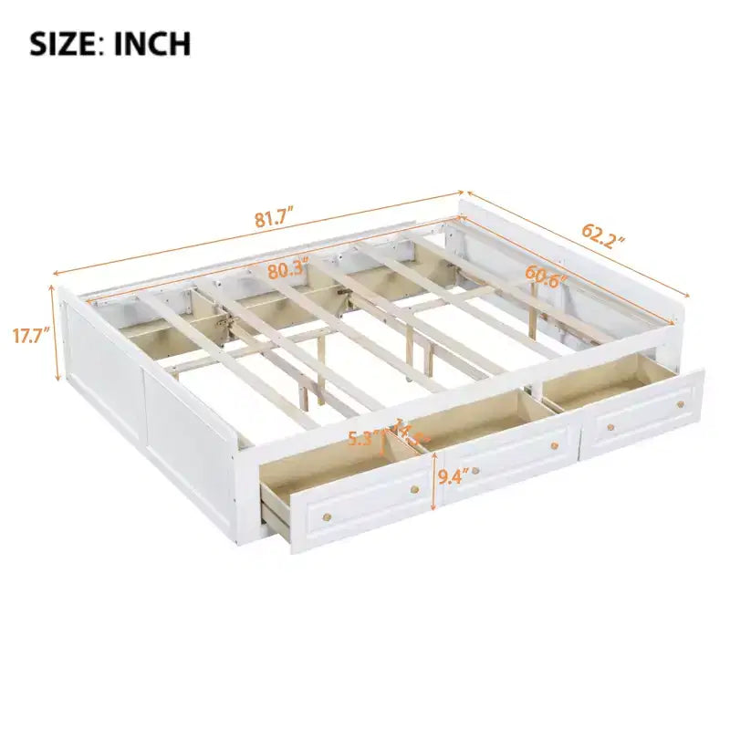 Letto a piattaforma Queen con 6 cassetti portaoggetti – Espresso / Grigio / Bianco, 1 posto letto