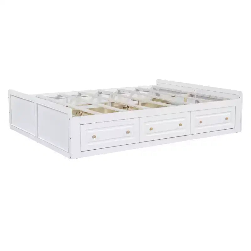 Letto a piattaforma Queen con 6 cassetti portaoggetti – Espresso / Grigio / Bianco, 1 posto letto