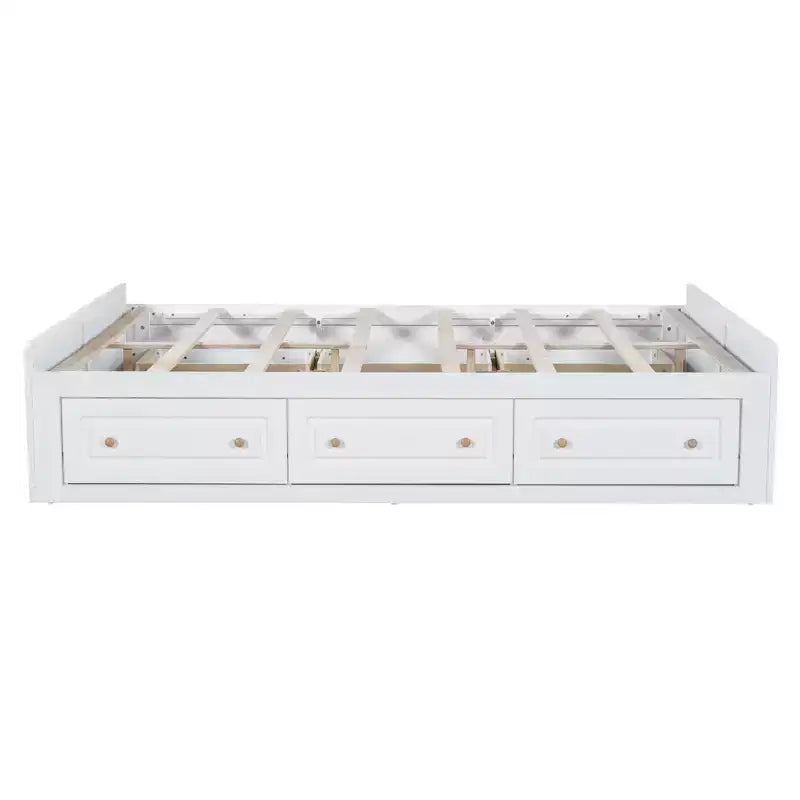 Letto a piattaforma Queen con 6 cassetti portaoggetti – Espresso / Grigio / Bianco, 1 posto letto