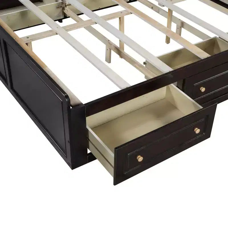 Letto a piattaforma Queen con 6 cassetti portaoggetti – Espresso / Grigio / Bianco, 1 posto letto