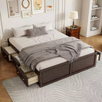 Queen Size Wood Platform Bed, Bed Frame with 6 Drawers -ModernLuxe