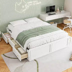 Letto a piattaforma Queen con 6 cassetti portaoggetti – Espresso / Grigio / Bianco, 1 posto letto