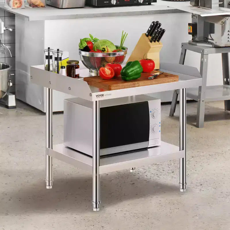 Tavolo da lavoro in acciaio inossidabile argento per 1 persona, 2 ripiani, 61 cm (L) x 71 cm (P) x 66 cm (A)