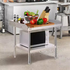 Tavolo da lavoro in acciaio inossidabile argento per 1 persona, 2 ripiani, 61 cm (L) x 71 cm (P) x 66 cm (A)
