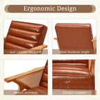 Poltrona a pozzetto marrone in similpelle con struttura in rattan naturale, monosedile