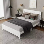 Walnut/White Queen/King Bed Frame with LED Lights & USB Charging, 2-Person