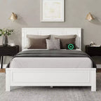 Walnut/White Queen/King Bed Frame with LED Lights & USB Charging, 2-Person