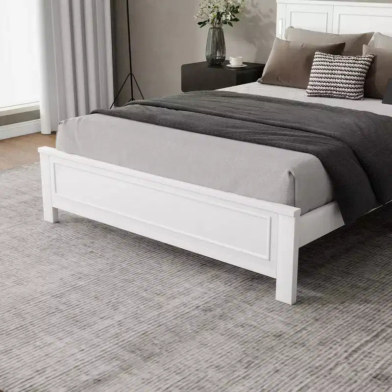 Walnut/White Queen/King Bed Frame with LED Lights & USB Charging, 2-Person