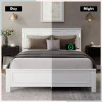 Walnut/White Queen/King Bed Frame with LED Lights & USB Charging, 2-Person