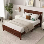 Walnut/White Queen/King Bed Frame with LED Lights & USB Charging, 2-Person