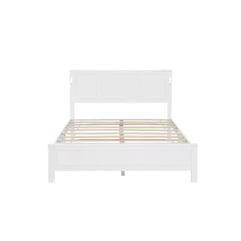 Walnut/White Queen/King Bed Frame with LED Lights & USB Charging, 2-Person