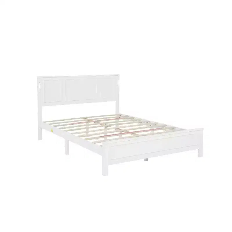 Walnut/White Queen/King Bed Frame with LED Lights & USB Charging, 2-Person