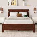 Walnut/White Queen/King Bed Frame with LED Lights & USB Charging, 2-Person