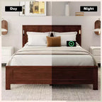 Walnut/White Queen/King Bed Frame with LED Lights & USB Charging, 2-Person