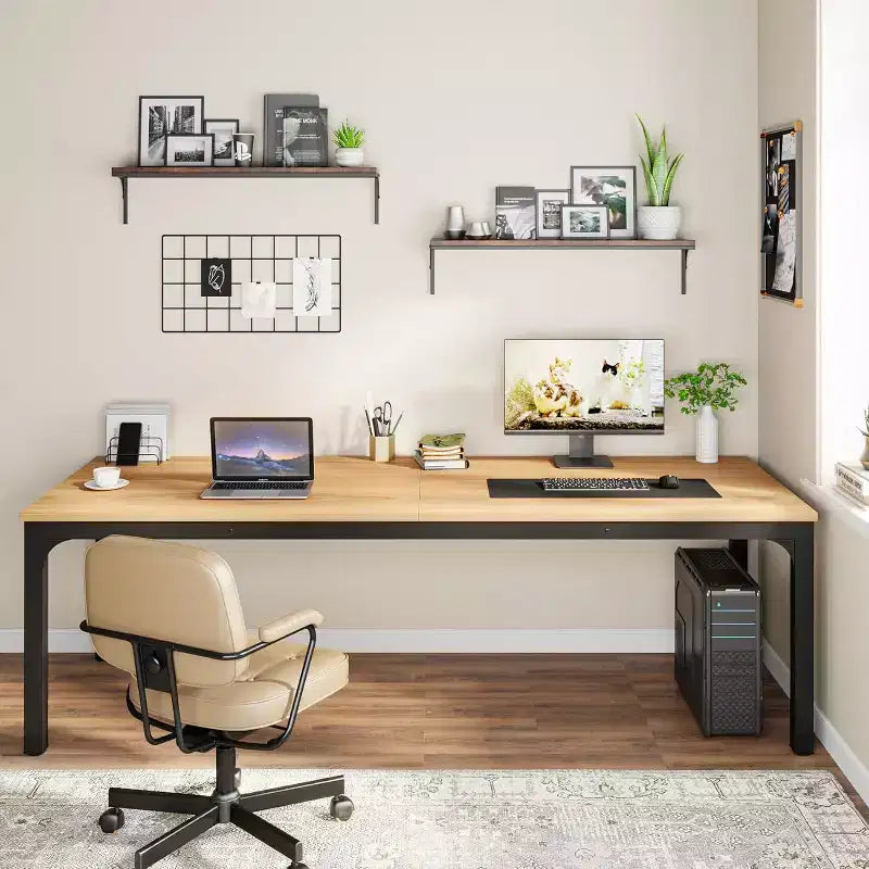 Scrivania per computer nera in stile industriale extra lunga per 2 persone