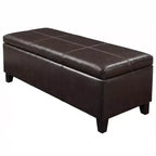 Panca Pouf Contenitore in Similpelle Marrone Effetto Invecchiato, con Coperchio Sollevabile, Posti per 2–3 Persone