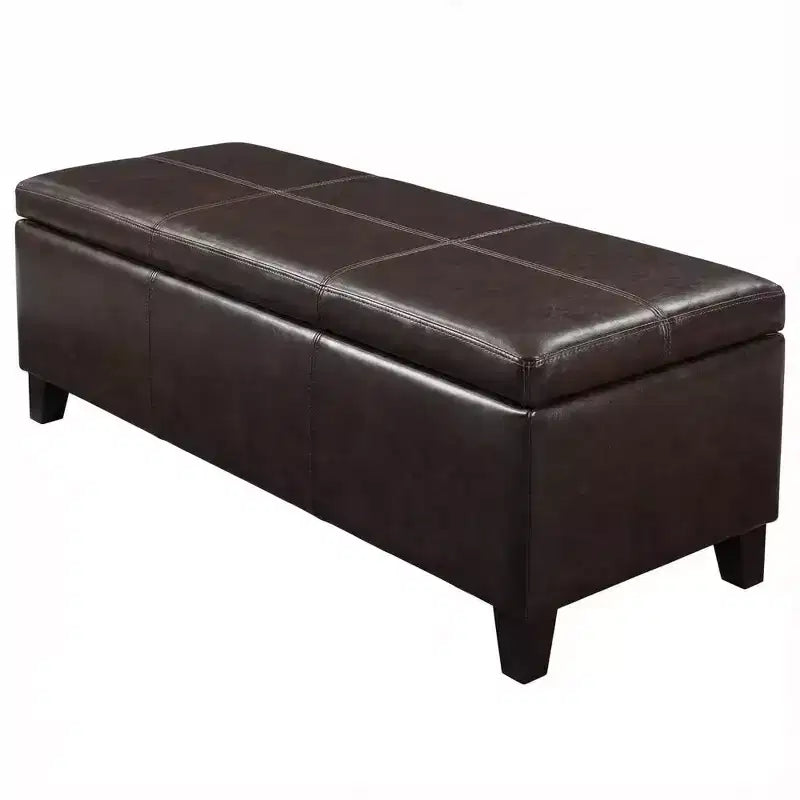 Panca Pouf Contenitore in Similpelle Marrone Effetto Invecchiato, con Coperchio Sollevabile, Posti per 2–3 Persone