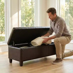 Panca Pouf Contenitore in Similpelle Marrone Effetto Invecchiato, con Coperchio Sollevabile, Posti per 2–3 Persone
