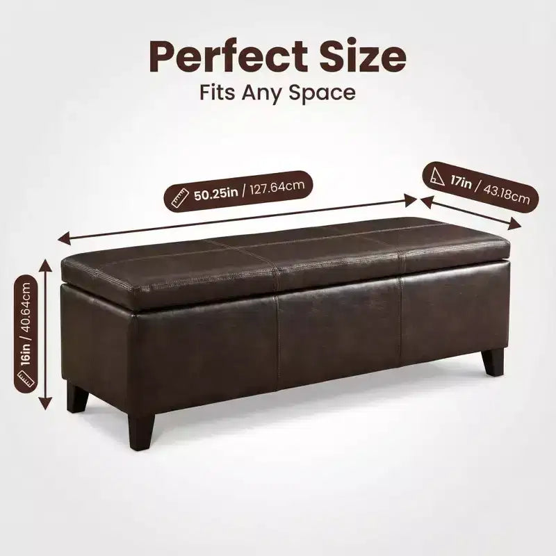 Panca Pouf Contenitore in Similpelle Marrone Effetto Invecchiato, con Coperchio Sollevabile, Posti per 2–3 Persone